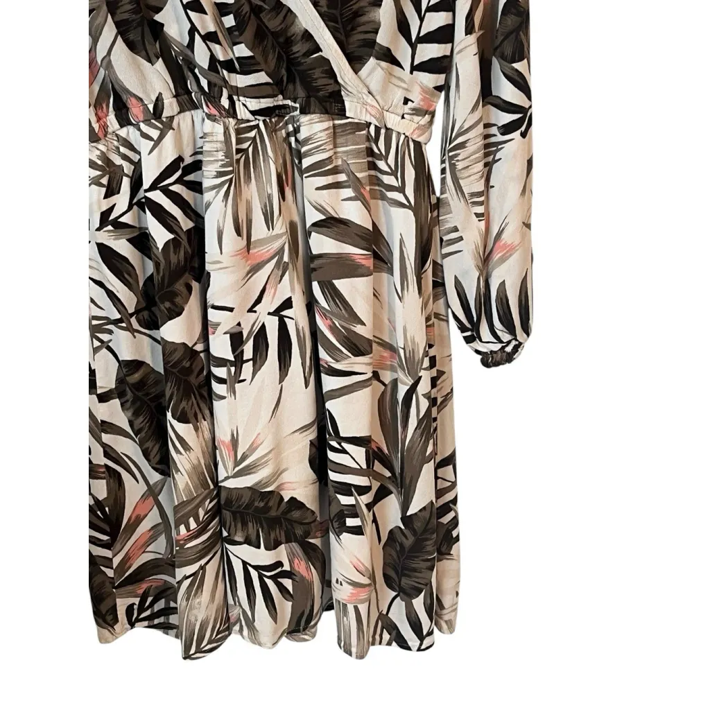 Old Navy Dress Women's M White Olive Tropical Faux Wrap Long Sleeve Beach Midi - Image 5