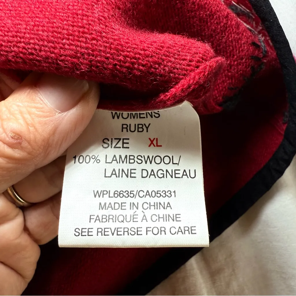 Woolrich Sweater Vest Women's XL Ruby Red Lambswool Full Zip Holiday Winter Felt - Image 7