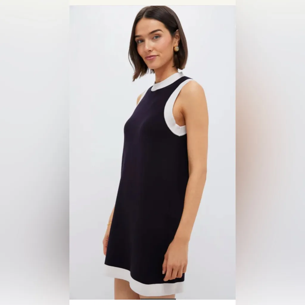 TUCKERNUCK Marie Dress Navy White Trim Sleeveless Knit Shift Mini XS Blue - Image 2