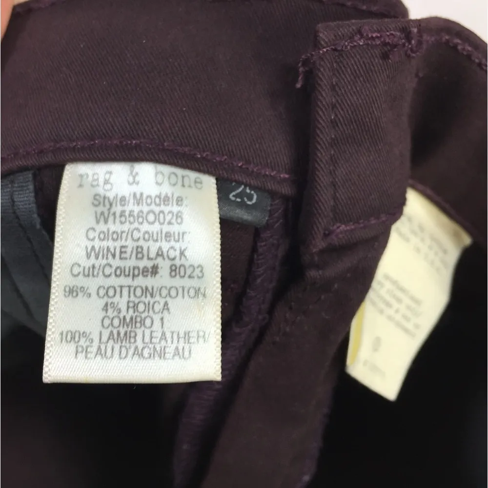 Rag & Bone Wine Black Pop Legging Lamb Leather Panel Skinny Jeans Size 25 - Image 16