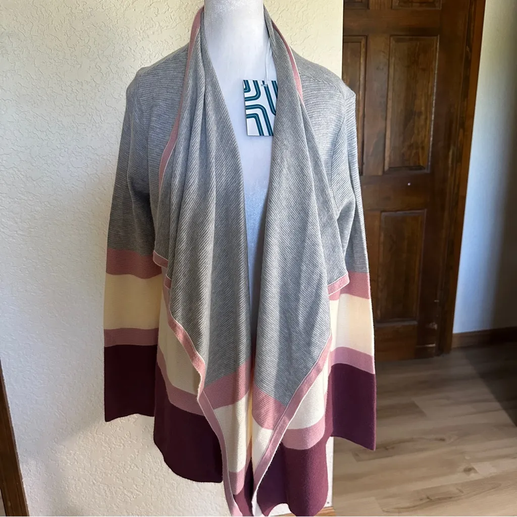 Market & Spruce Medium Celesta Color Block Stripe Waterfall Cardigan Open - Image 2