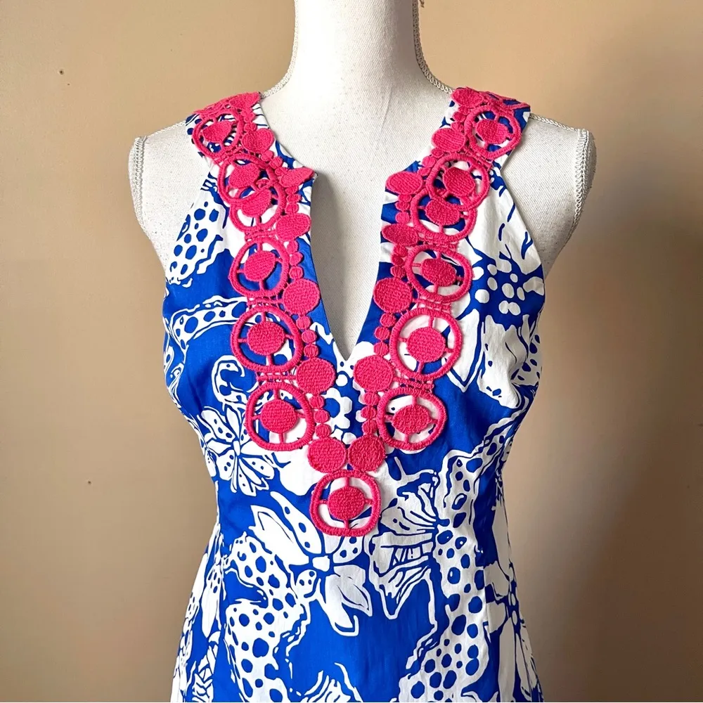 LILLY PULITZER | Augusta Deep Sea Blue Embroidered Lace Mini Dress Sz 10 - Image 3