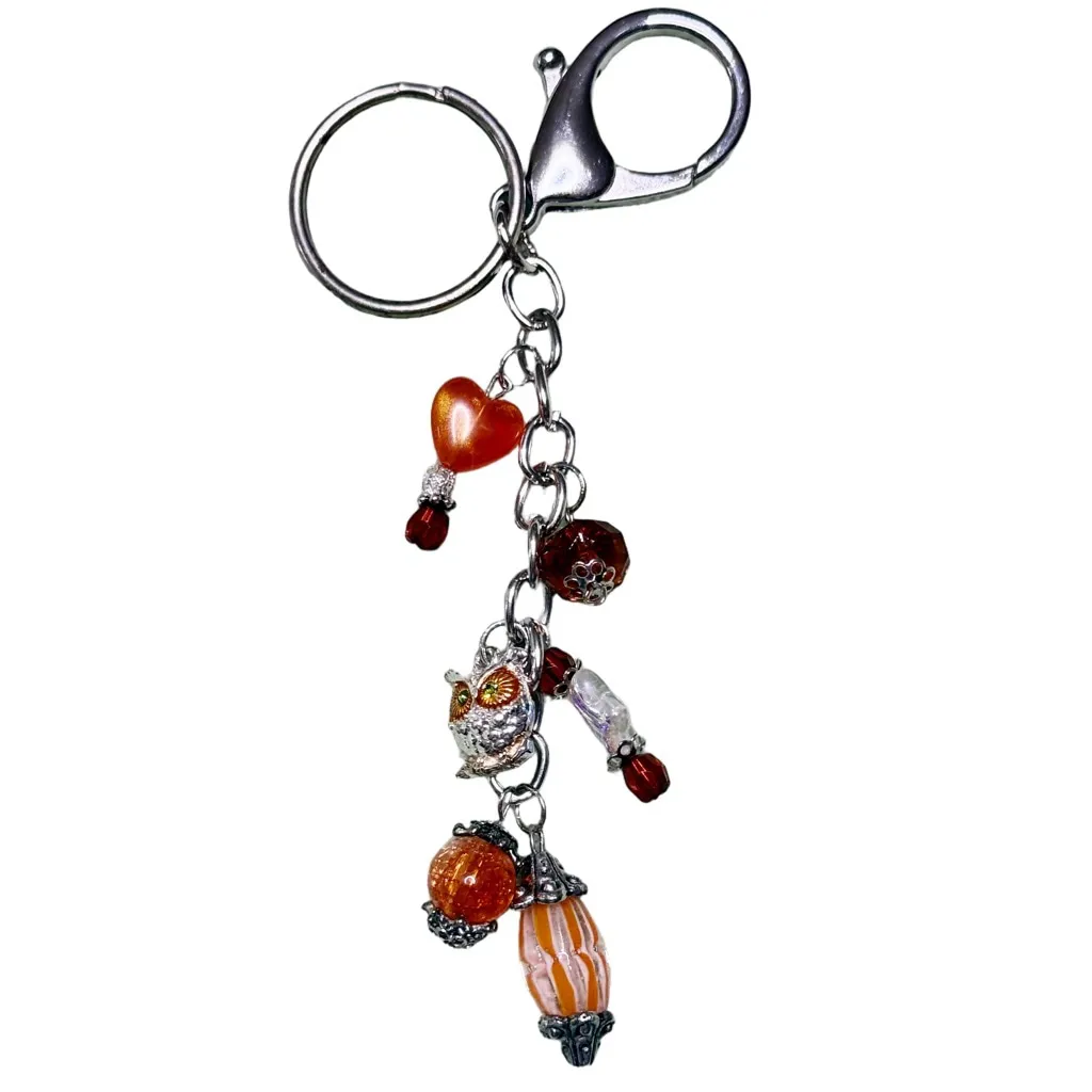 Earth Owl Handmade Bag Charm Keychain | One of a Kind | Crystal Accessory - Image 3