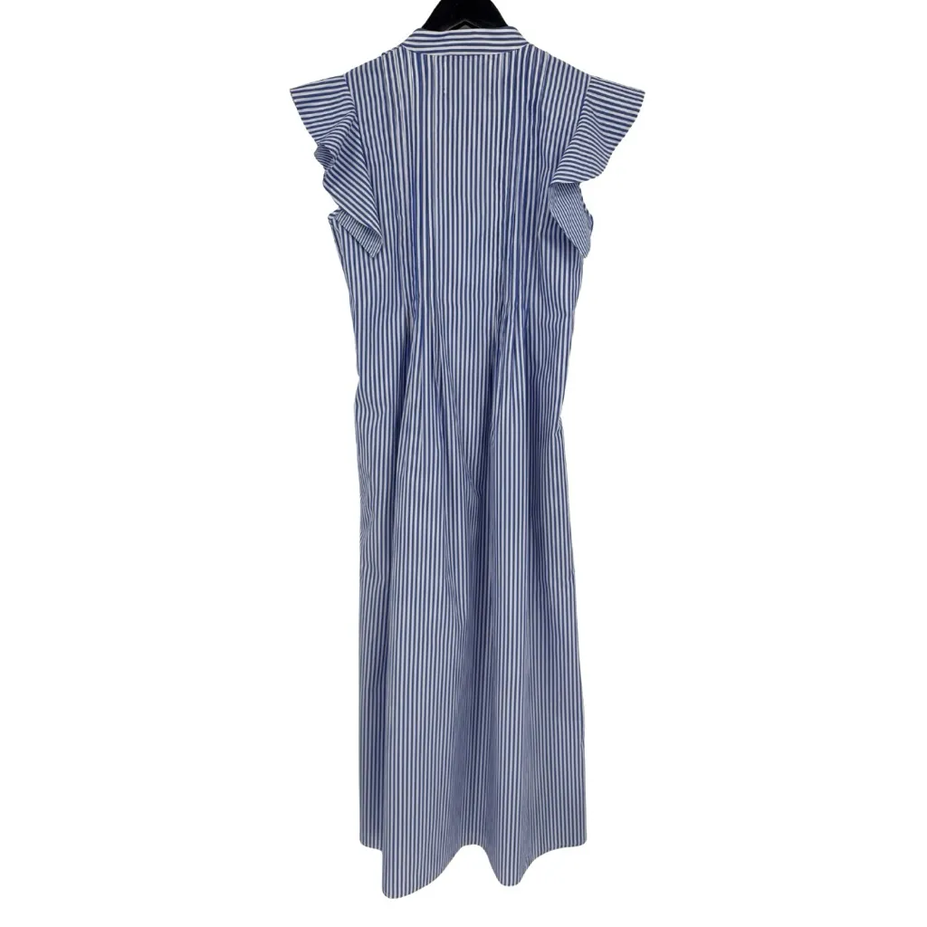Evi Grintela Mona Midi Dress Blue Stripe XS Ruffle Sleeve Flared Shirt Dress - Image 4