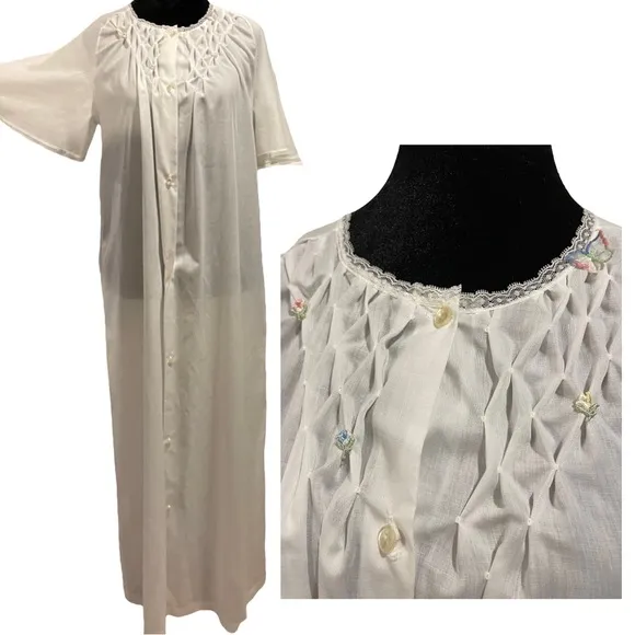 Kayser Vintage Fairy Whimsical Kidcore Floral Butterfly Honey Comb Smocked Dress Size M - Image 2