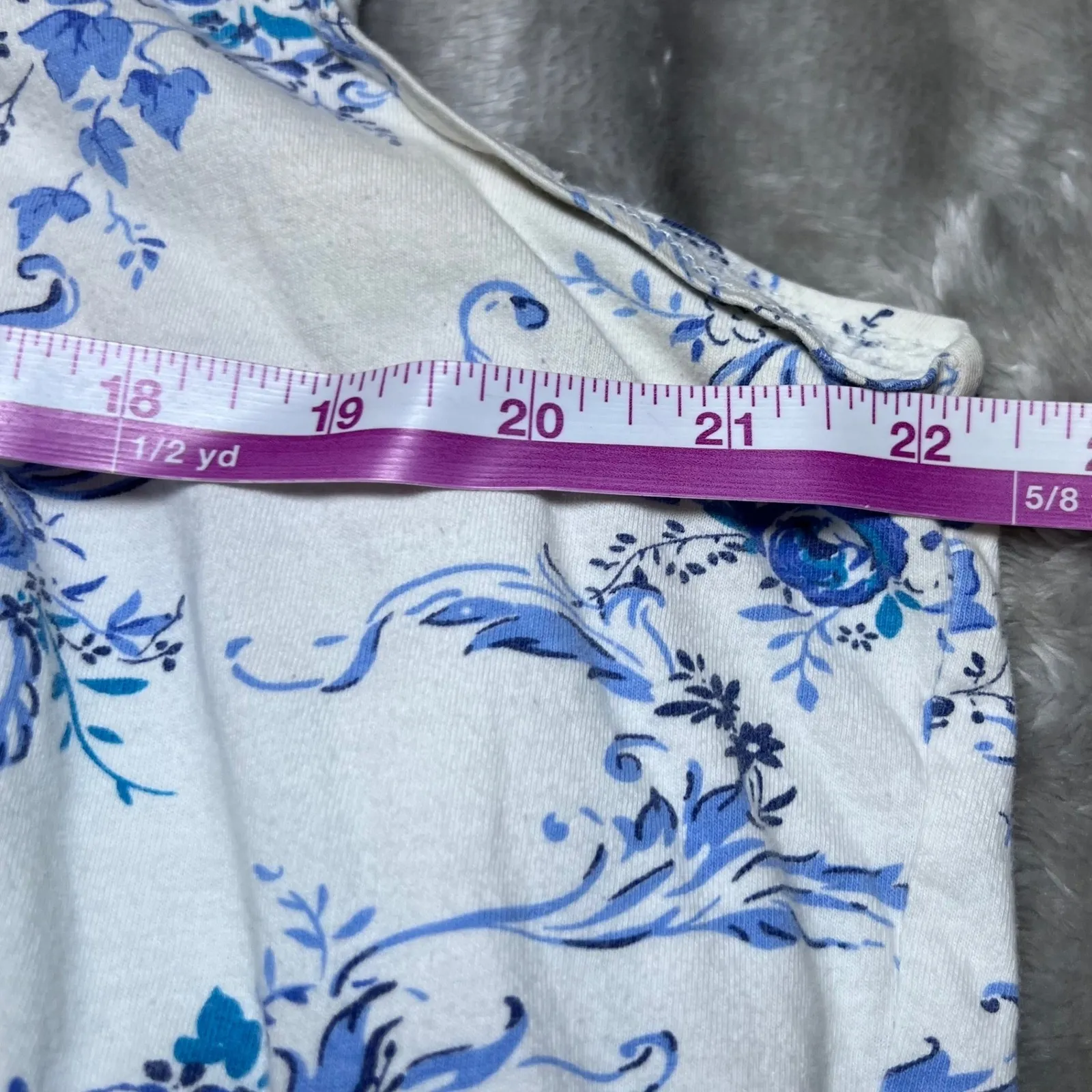 Pink Label Sleeveless Nightgown Womens XL Blue Floral Lace Trim Button Front White - Image 9