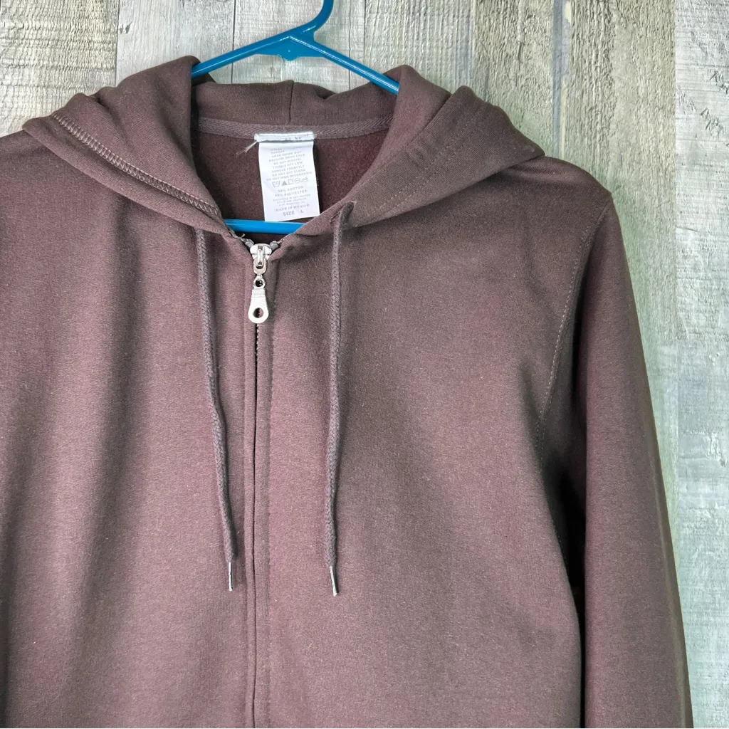 Vanity Fair Brown Large Long Sleeve Drawstring Hoodie Zip Front w/Pockets - Image 4