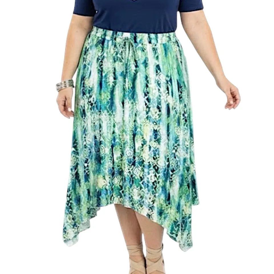 Nina & Mee NWT Blue Green Tie Dye Asymmetrical Colorful Skirt Size 1X - Image 2