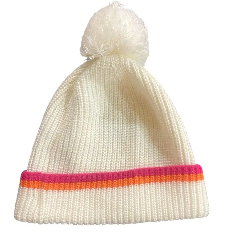 Dunkin Donuts winter hat white pink orange stripe - Image 3