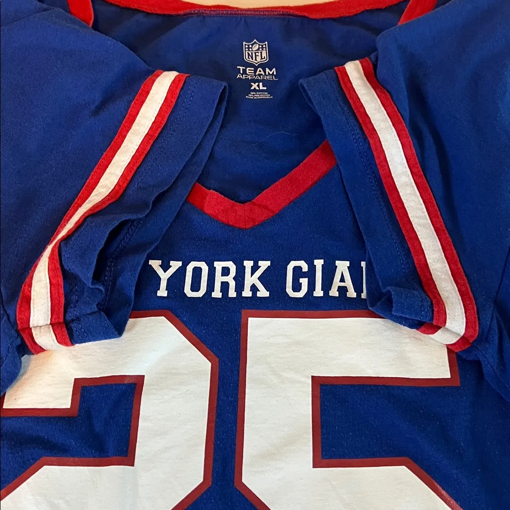 NFL Team Apparel NY Giants VNeck Short Sleeve TShirt Blue/Red Size XL Blue - Image 8