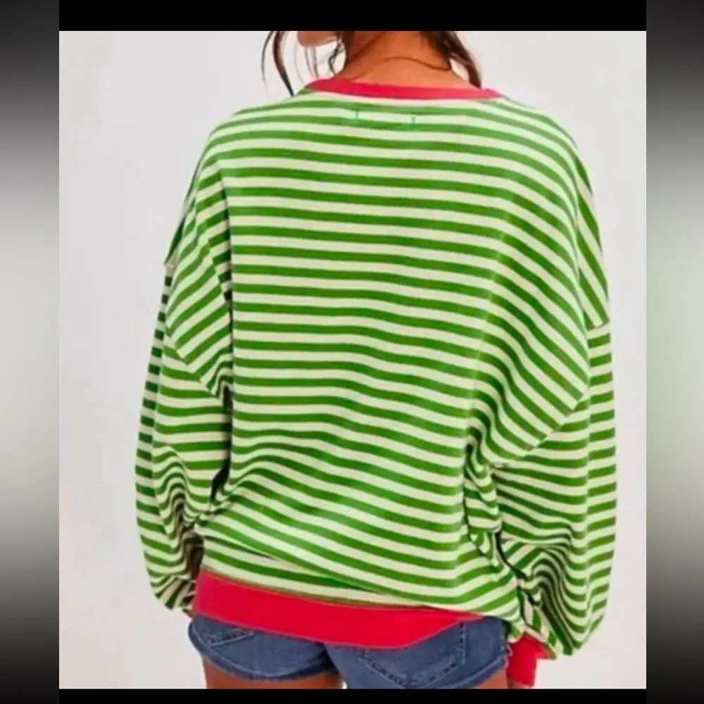 NWOT free people Classic Striped Oversized Crewneck - Image 3