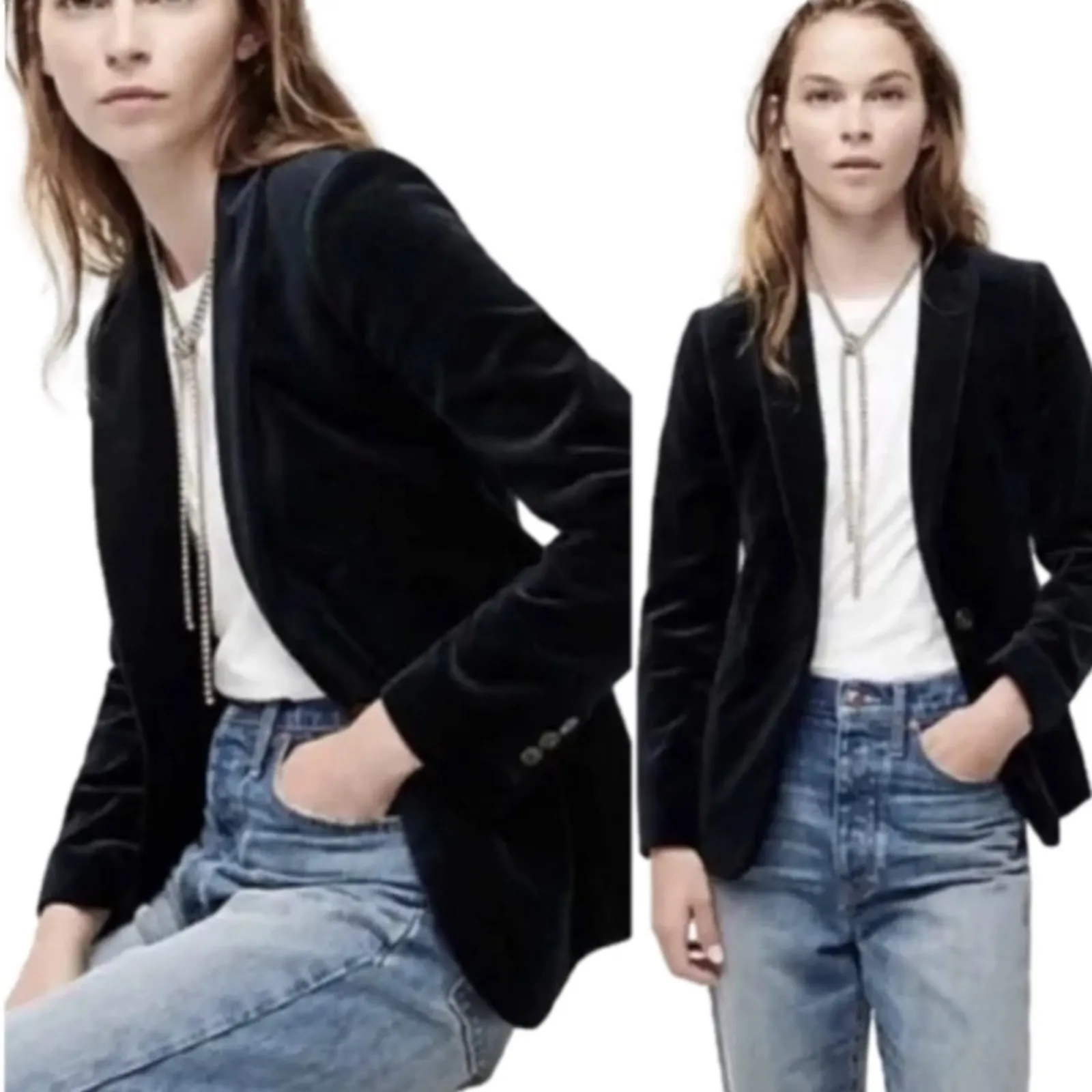 J. Crew Blazer Black Velvet Pockets Schoolboy Lined Blazer Jacket Size 4 Tall - Image 4