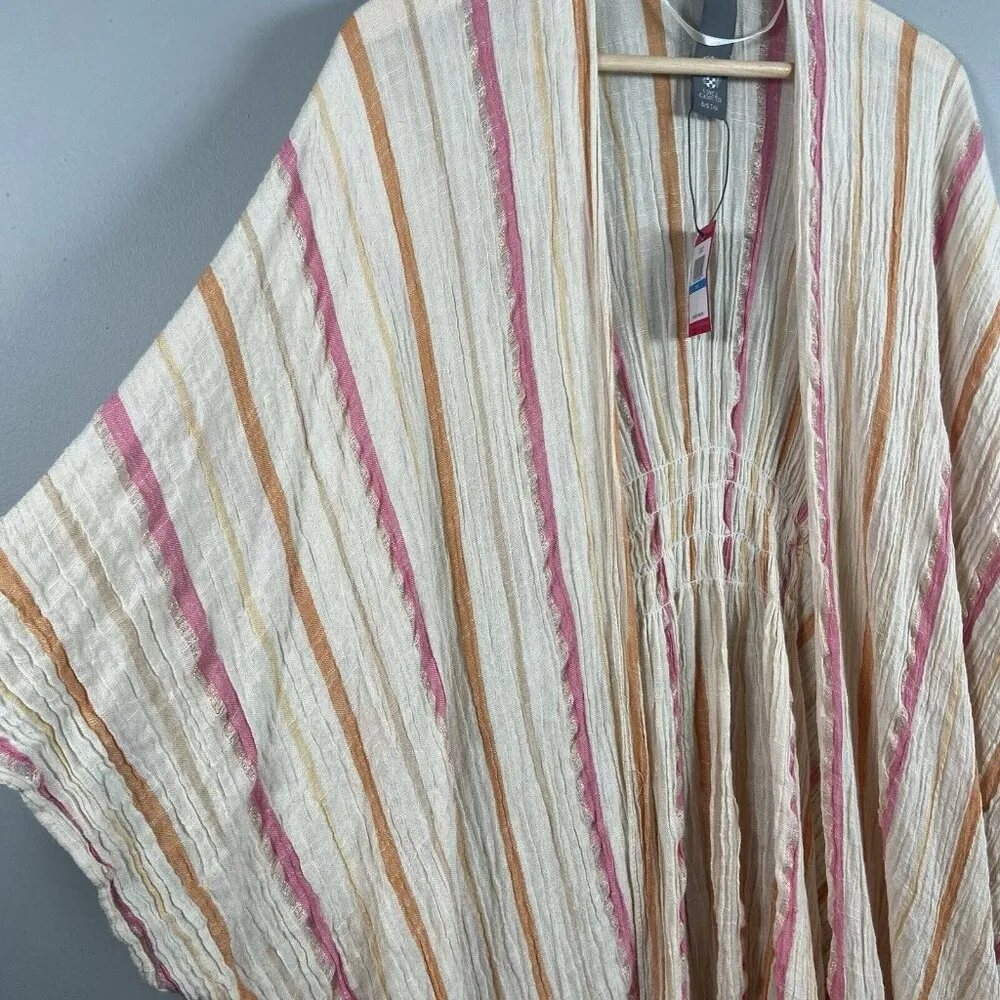 Vince Camuto‎ Kimono Cardigan Cotton Shine Ruana Sunset O/S Pink Gold Stripe - Image 3