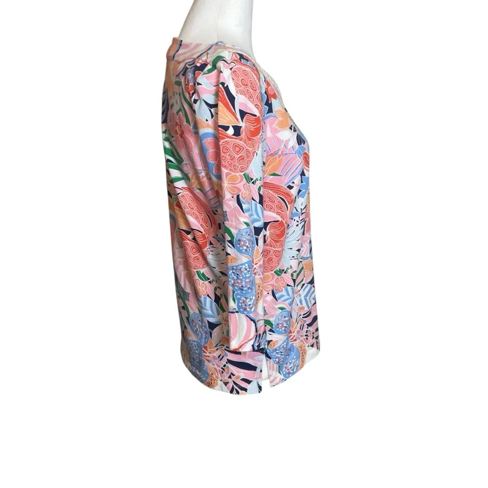 Talbots Petite Tropical 3/4 Sleeve V-Neck Top Small Vacation Cruise Costal Beach - Image 3