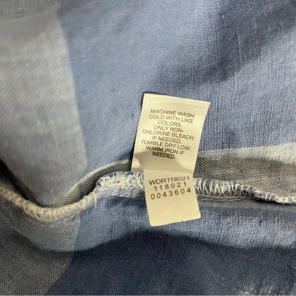 J JILL Love Linen Dress Blue White Check Gingham Self Tie Sleeveless Size Large - Image 9