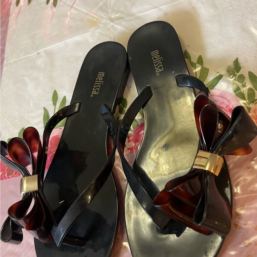 Melissa Black Side Bow Rubber Flip Flop Sandals - Image 7