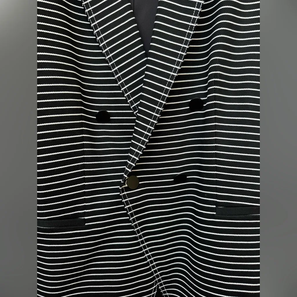 Lafayette 148 Black White Striped Blazer Jacket Size 14 Stretch work office - Image 5