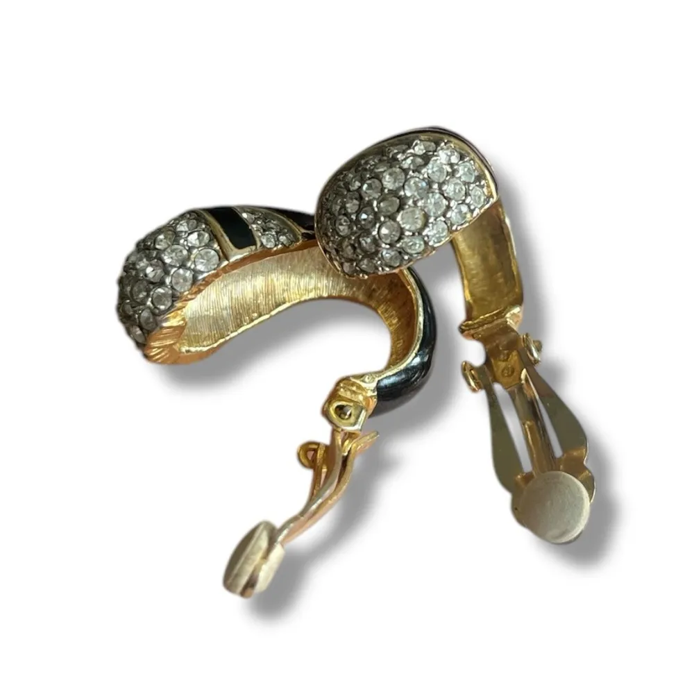 Vintage 80s 90s black enamel and rhinestone earrings - Image 3