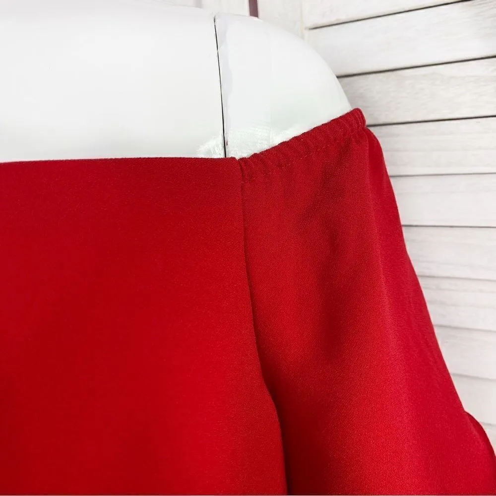 Nanette Lepore Red Riding Hood Off The Shoulder Shift Dress Red Tiered Sleeve 6 - Image 9
