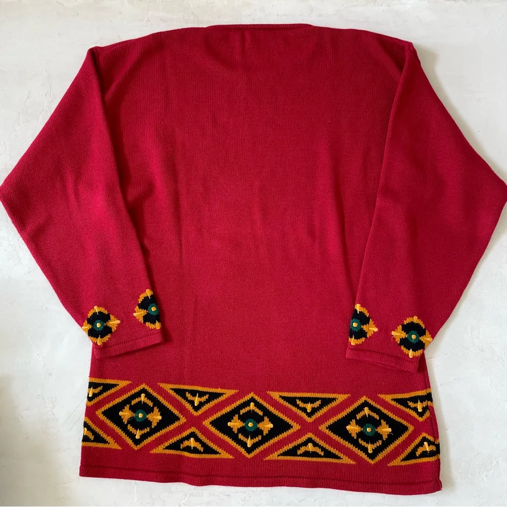 Vintage Marisa Christina Preppy Crown Sweater Classic Red Christmas Royal Damask Size M - Image 2