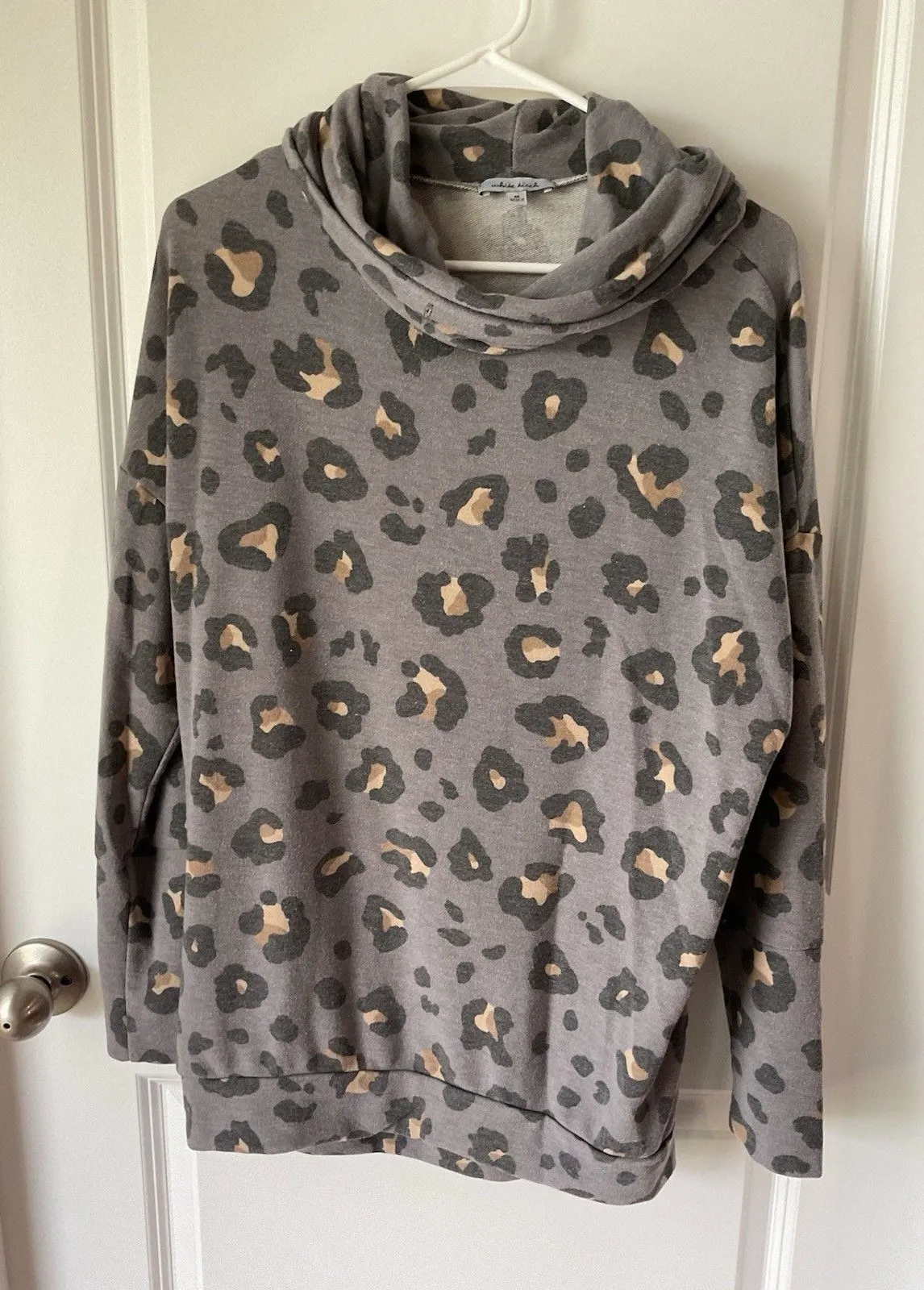 White Birch Cowl Neck Leopard Print Medium Sweatshirt Women’s Long Sleeve Pullover Top - Image 1