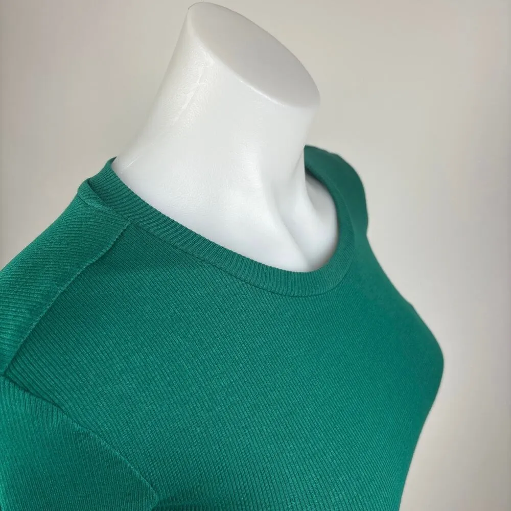 Zara Women's Green Crew Neck Long Sleeve Stretch Fitted Rib  Bodysuit Top Size S - Image 4