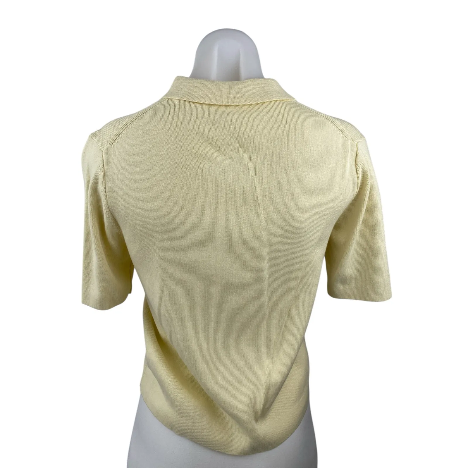 Uniqlo Cream Yellow Knit Collared Short Sleeve Crop Polo Sweater Shirt Top Sz S - Image 2