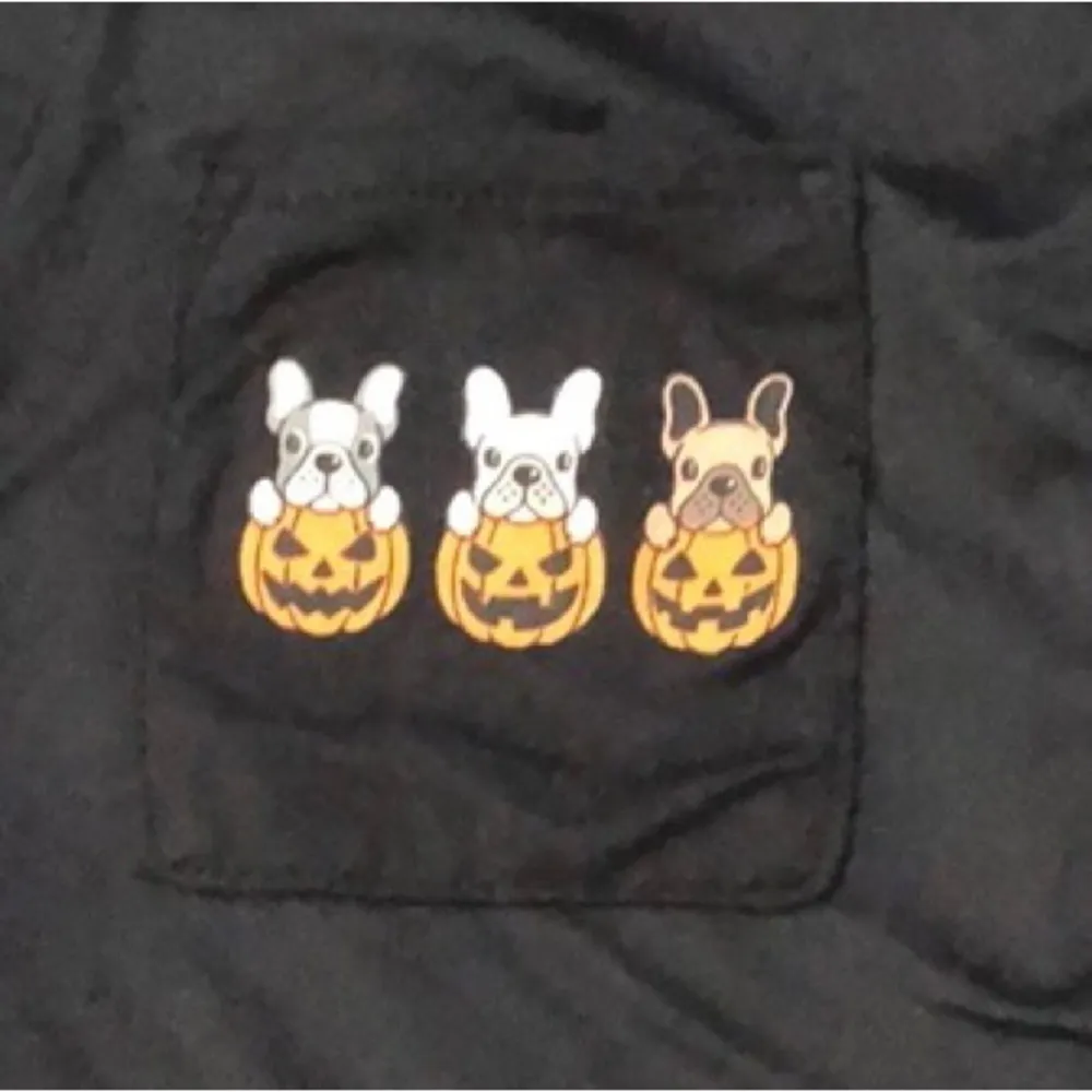 Size M Pajama Top French Bulldogs Pumpkins Black Button Front Halloween Size M - Image 2
