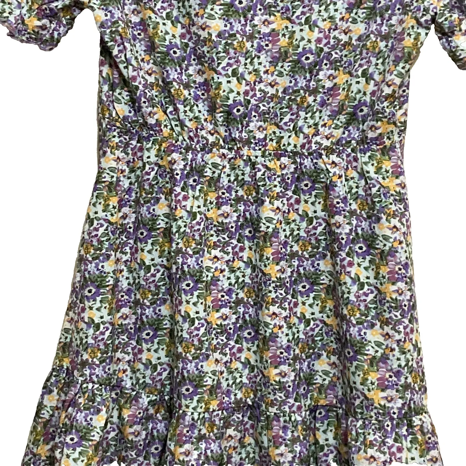 Allegra‎ Ruffle floral Chiffon Tie Neck Puff Short Sleeve women's smoke dress M - Image 3