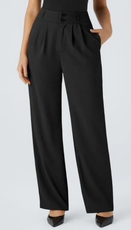NWT Halara High Waisted Zipper Pocket Shirred Straight Leg Work Pants black L - Image 1