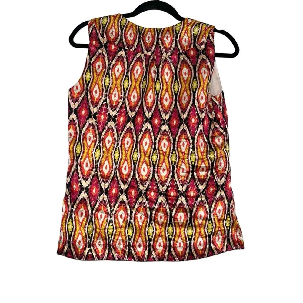 Tory Burch Ikat Print Silk Blend Metallic Sleeveless Top 4 - Image 2