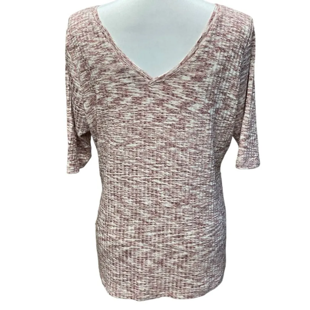 Liverpool Los Angeles Womens Space Dyed Pink V-Neck Short Sleeve Knit‎ Top Sz L - Image 4