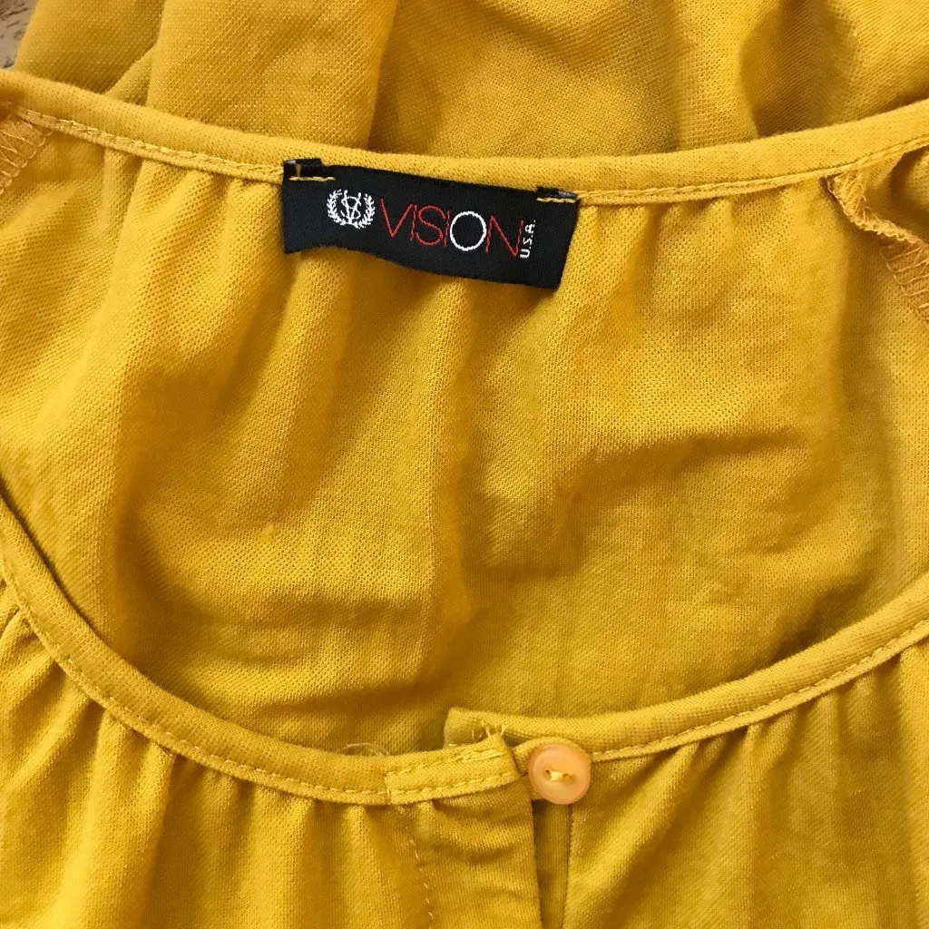 VISION USA Flutter Sleeve Golden Yellow Soft Top Size SMALL - Image 3