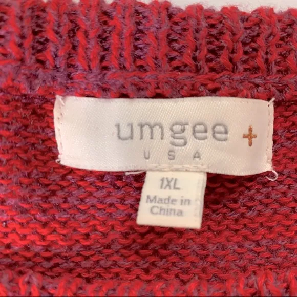 Umgee‎ Boho Oversized Red Stripe Crochet Sweater Size 1X - Image 14