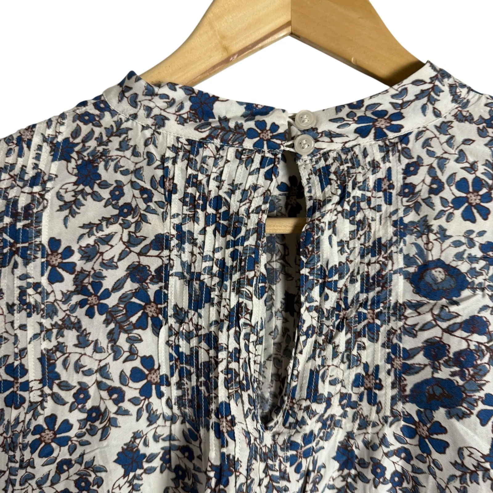 Apiece Apart Sez Pintuck Floral Print Long Sleeve Silk High Neck Blouse Size 12 - Image 12