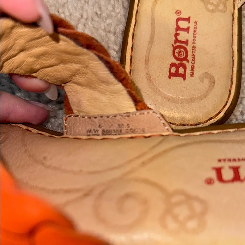 Born Handcrafted Footwear Orange Braided Leather Thong Sandals Women's 6 Tan - Image 5