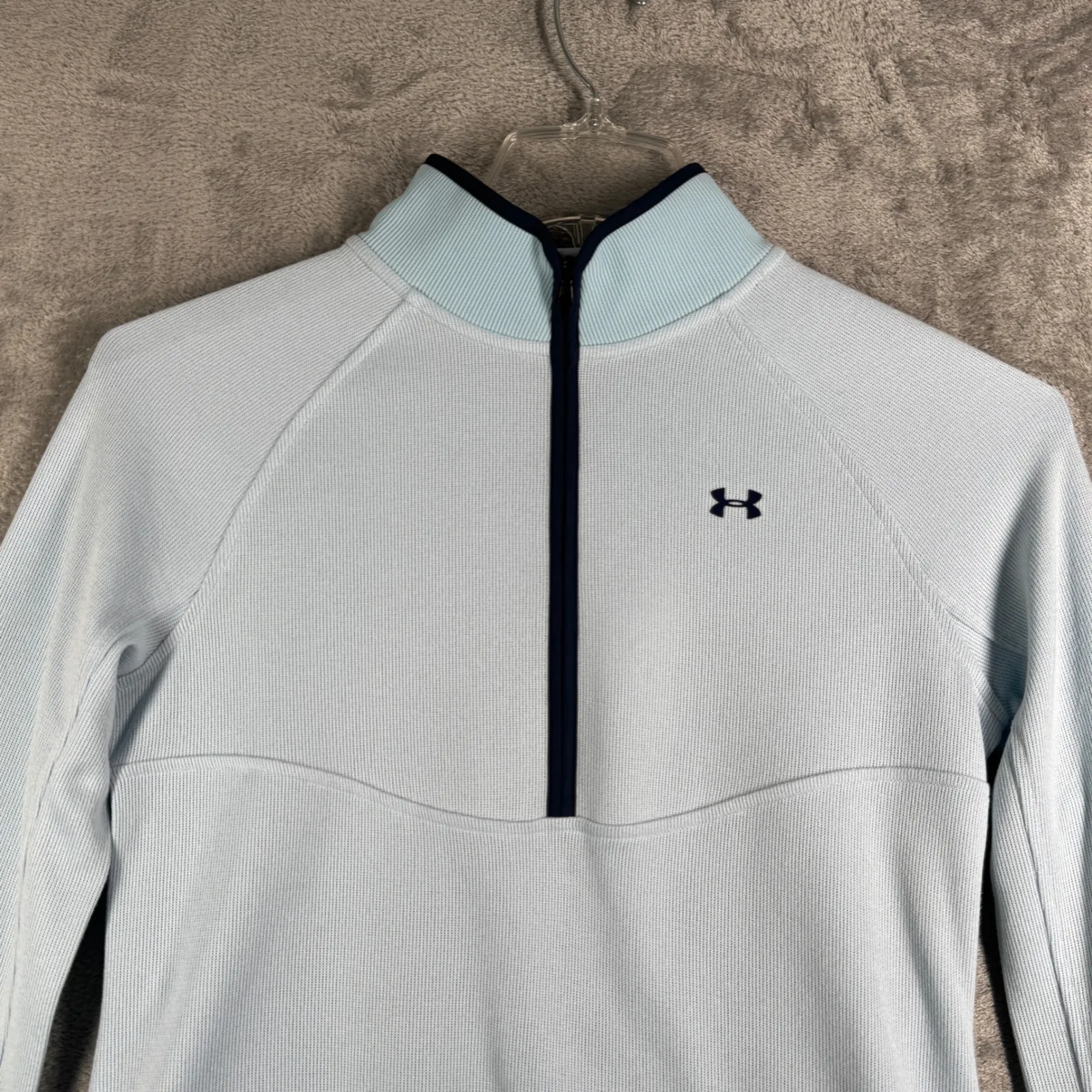 Under Armour Top Pullover ColdGear Fitted Half Zip Athletic Casual‎ Blue Small - Image 5
