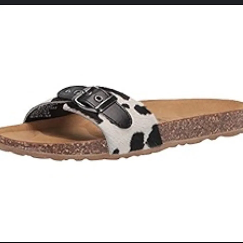 Seychelles speechless sandal black cow print Italy real fur‎ 6.5 - Image 2