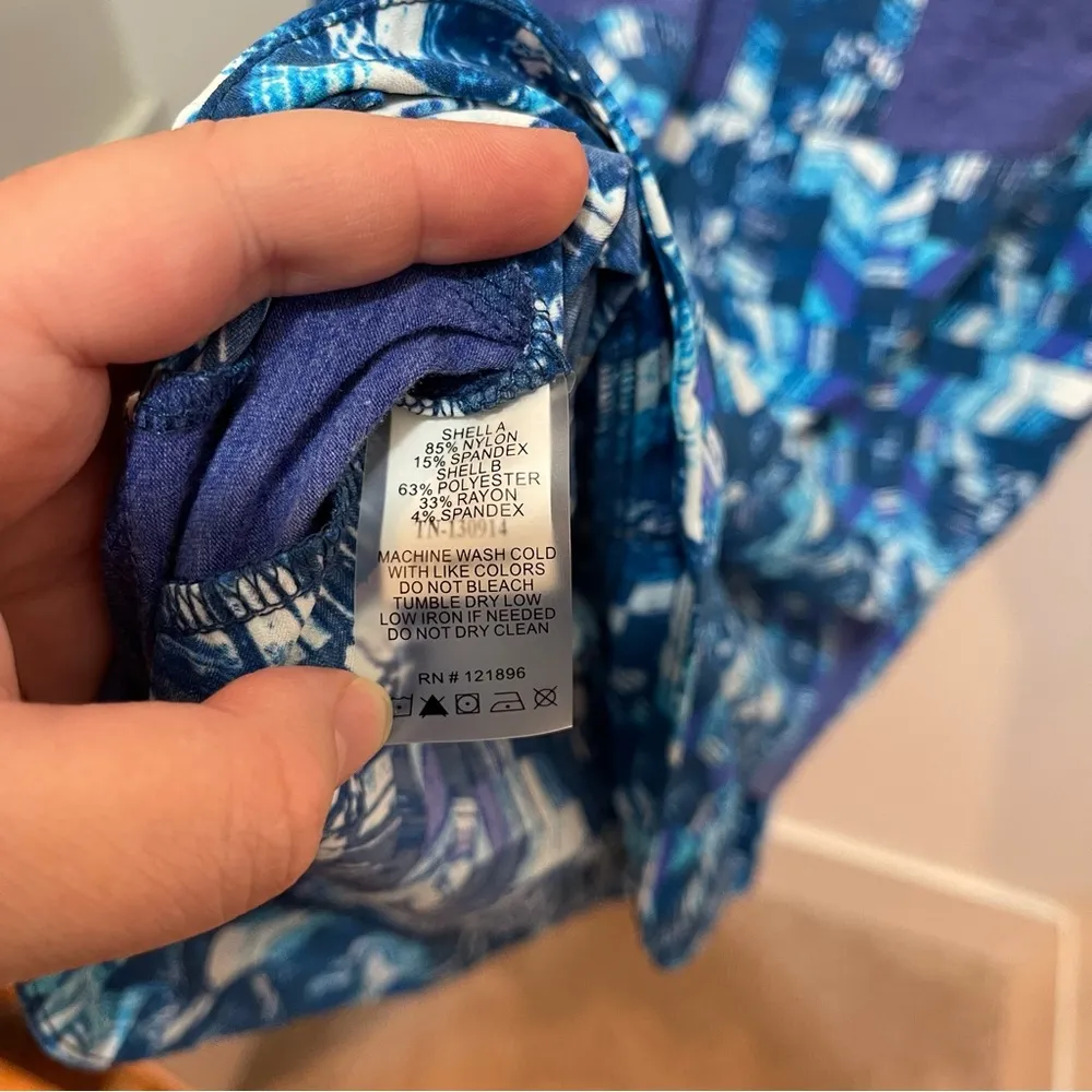 Title Nine Womens M Shella Shift Dress Blue Geometric Pockets Activewear Pocket - Image 4