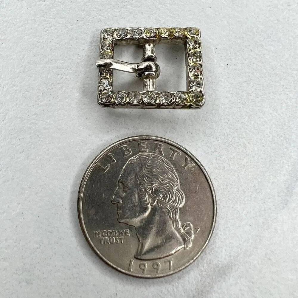 Silver Tone Rhinestone Simple Basic Small Belt Buckle - Image 2
