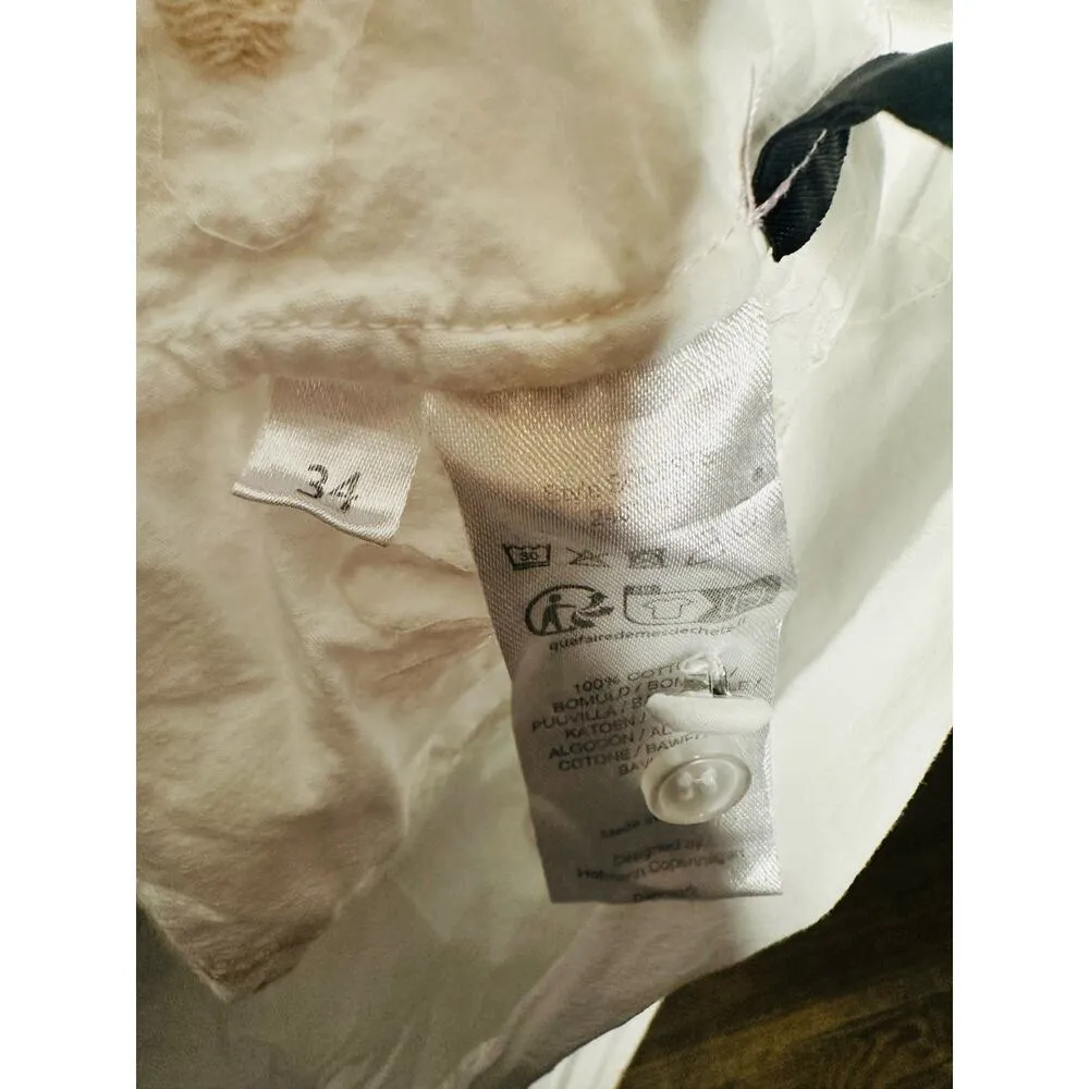 HOFFMAN COPENHAGEN White 100% Cotton Floral Embroidery Smocked Mini Dress 34 Size undefined - Image 9