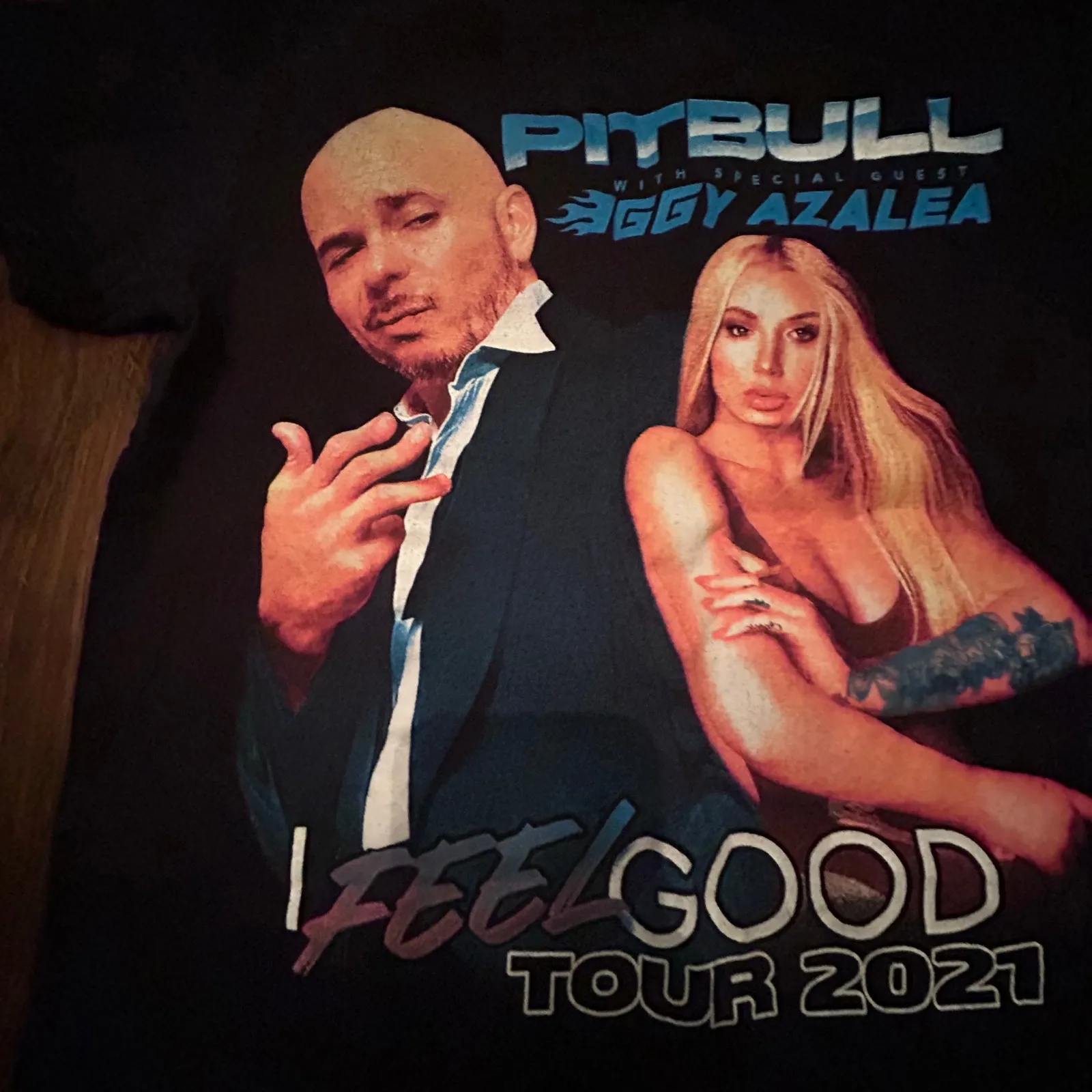 ⭐️ Pitbull And Iggy Azalea‎ I Feel Good Tour 2021 Black Cotton Band Shirt Small - Image 2