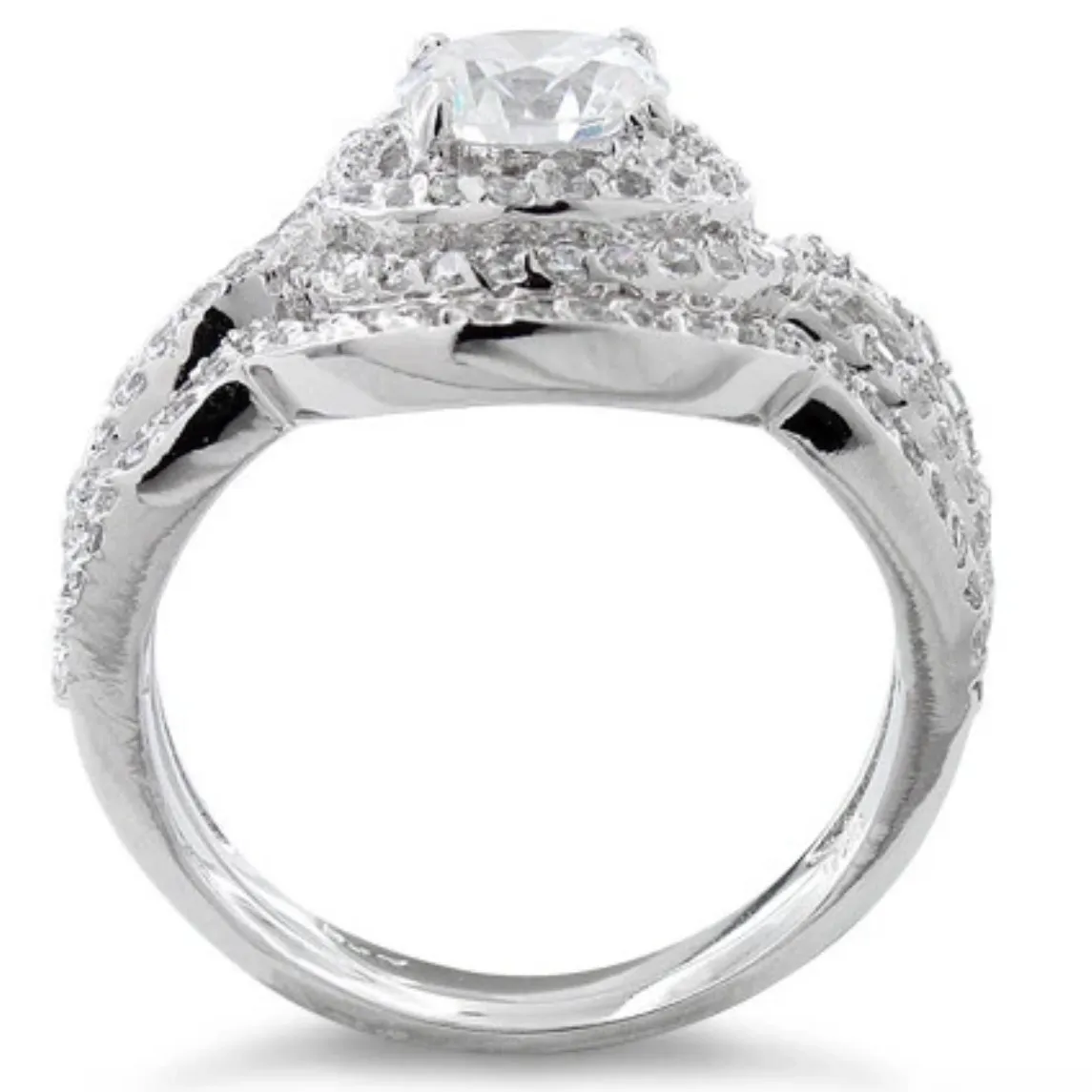SIZE 7 925  Halo CZ Wedding Set Ring - Image 3
