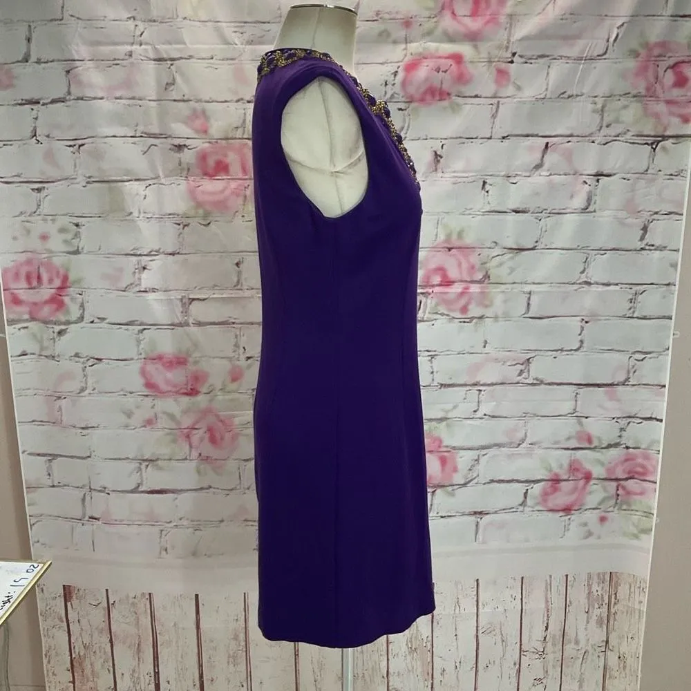 Trina Turk Women's Sleeveless Beaded Notch Neckline Purple Sheath Dress Size 8 - Image 4