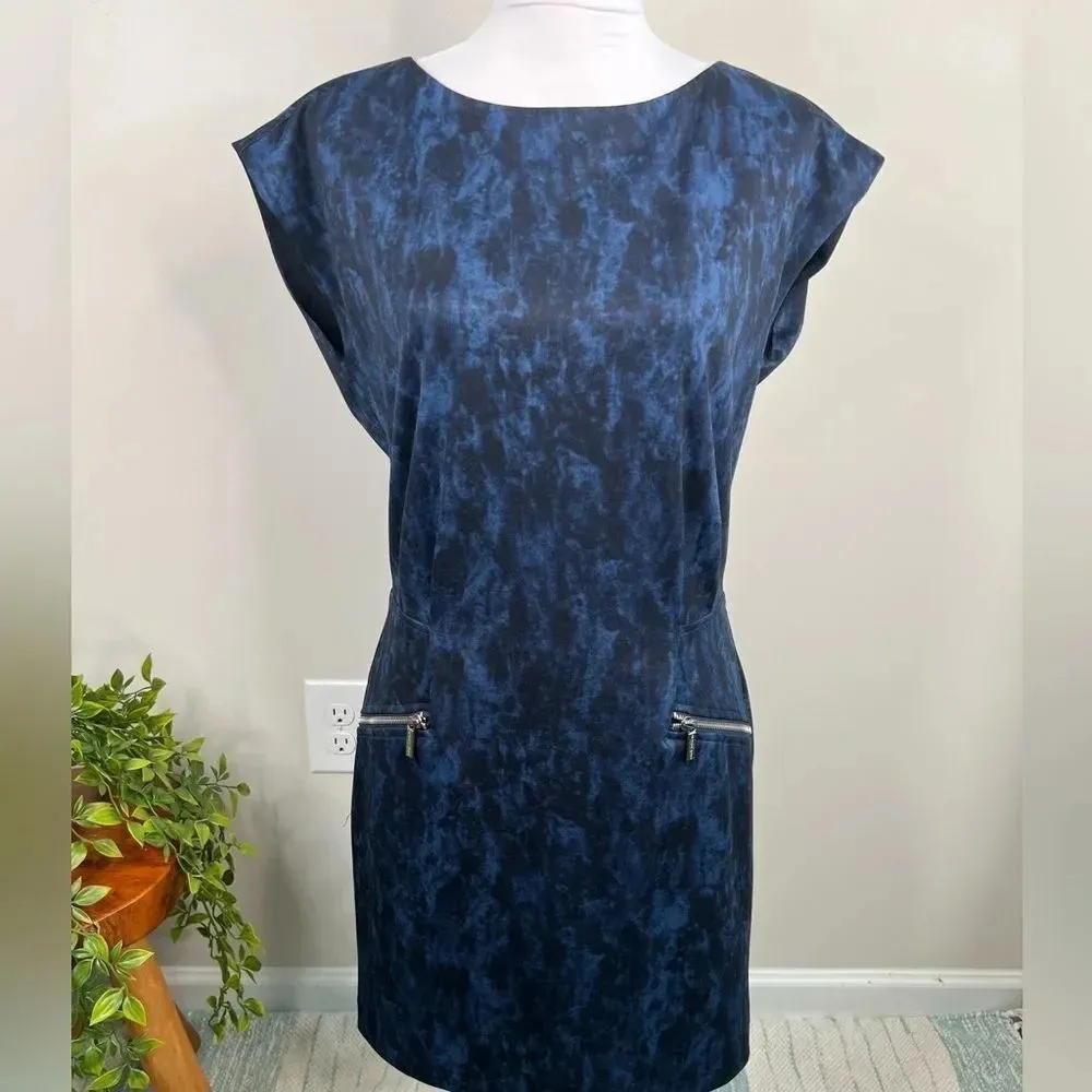 Michael Michael Kors Blue and Black Short Sleeve Zip Pocket Sheath Dress Sz 8 - Image 5