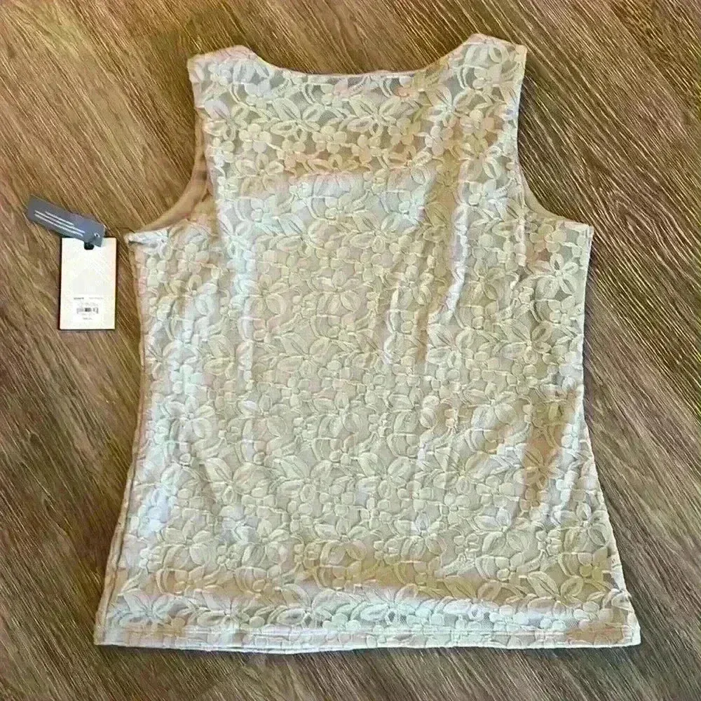 NWT Dana Buchman Beige Taupe Lace Tank Top Shell Sleeveless romantic Size Medium - Image 7