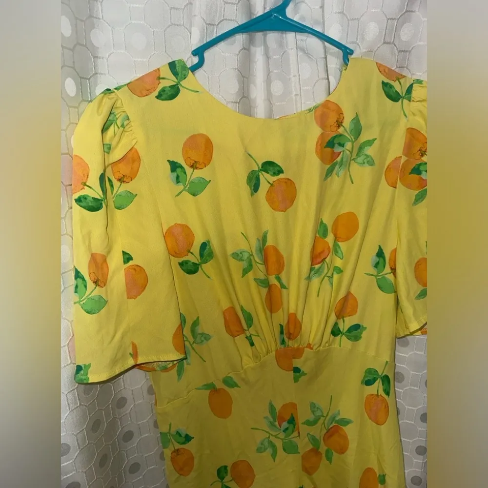 Orange Clementine and Yellow printed midi dress with slit - Image 6