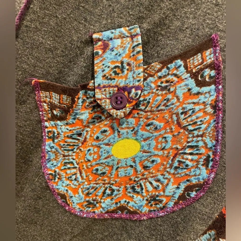 Parsley & Sage Patchwork Tunic Top/Mini Dress Gray & Orange Women’s Medium - Image 4