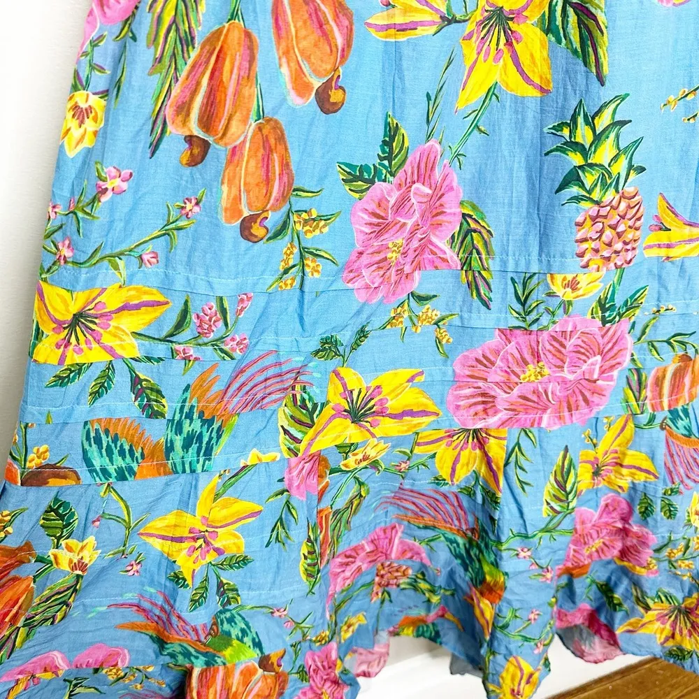 Womens Dress Toucans Garden Midi Puff Sleeve Cut-Out Floral Blue Size S - Image 6