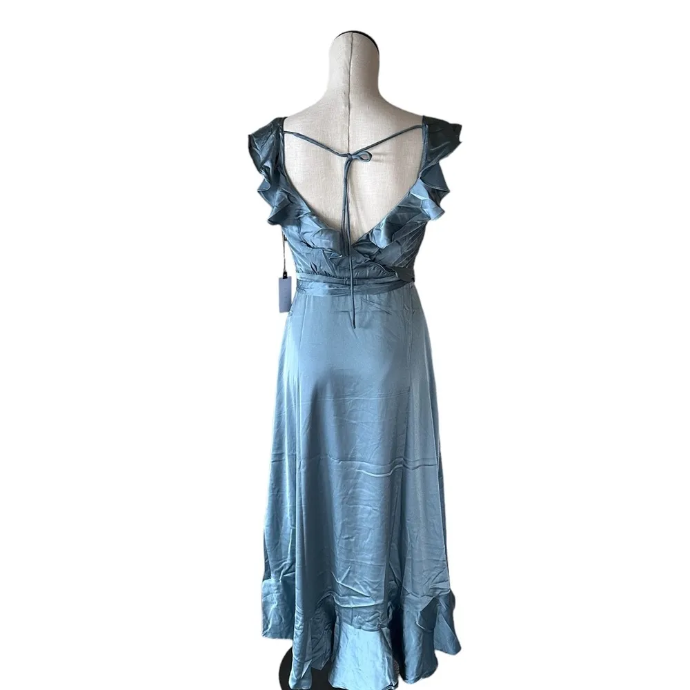 NWT ASTR THE LABEL WILSHIRE RUFFLE OPEN BACK MIDI DRESS SILVER SAGE - Image 12